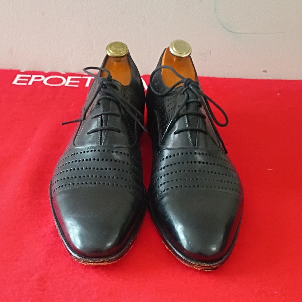John Fluevog Black Perforated Oxfords